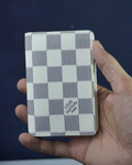 LV White Checkered Short Wallet - leather finish