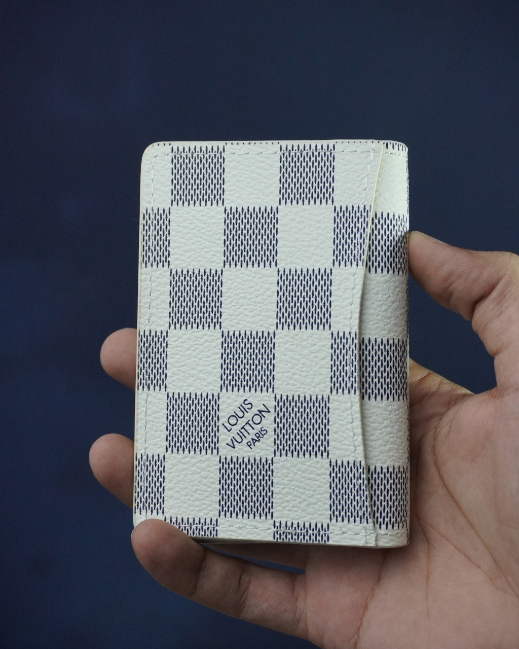 LV White Checkered Short Wallet - leather finish