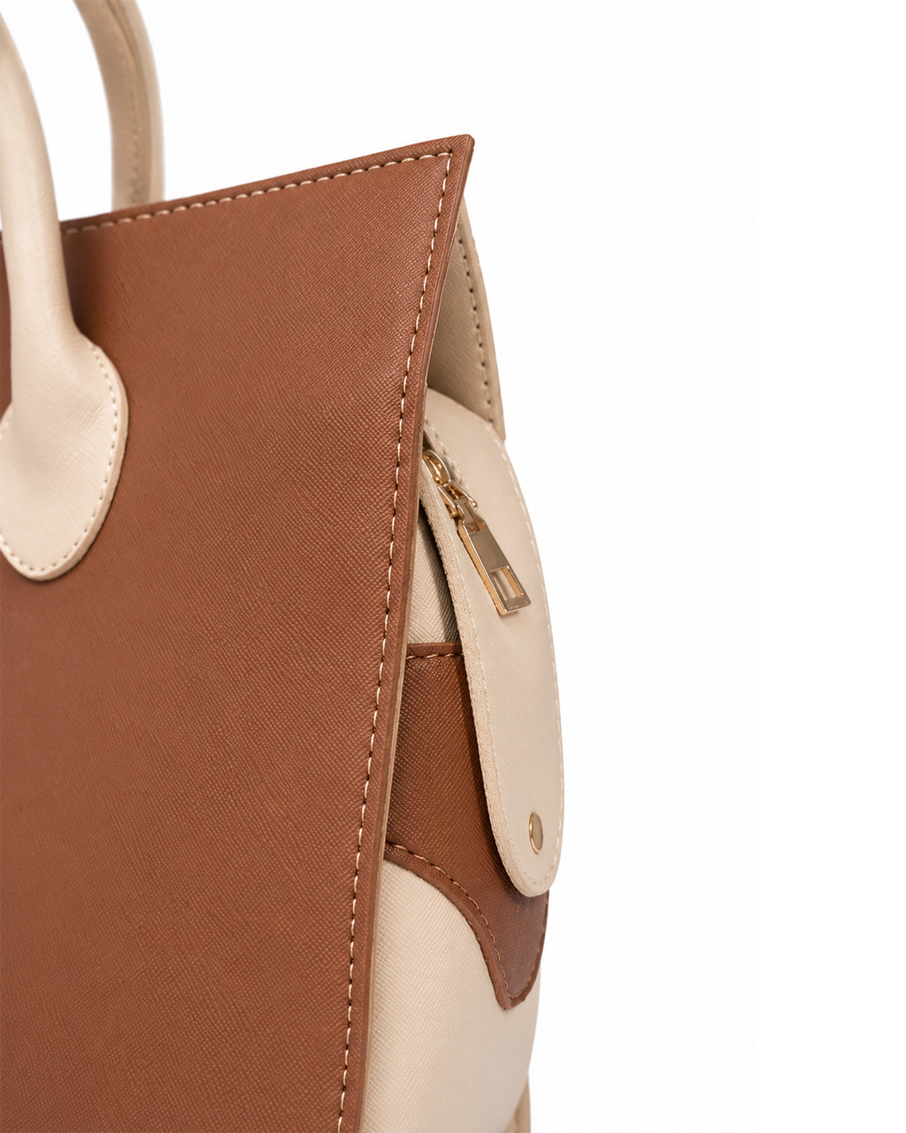 Dual-Tone Structured Tote Handbag