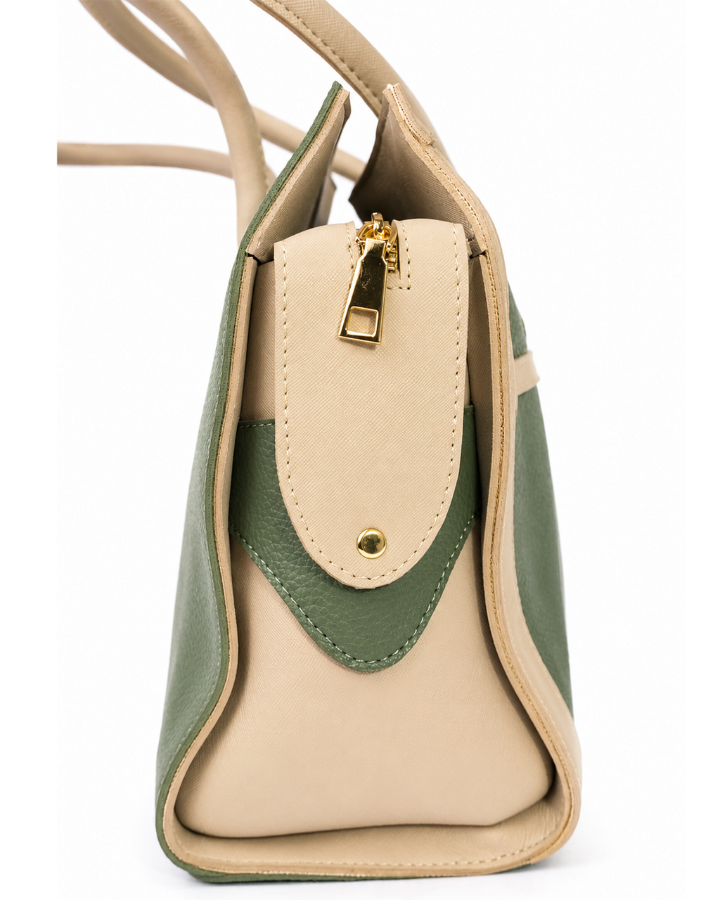 Dual-Tone Structured Tote Handbag