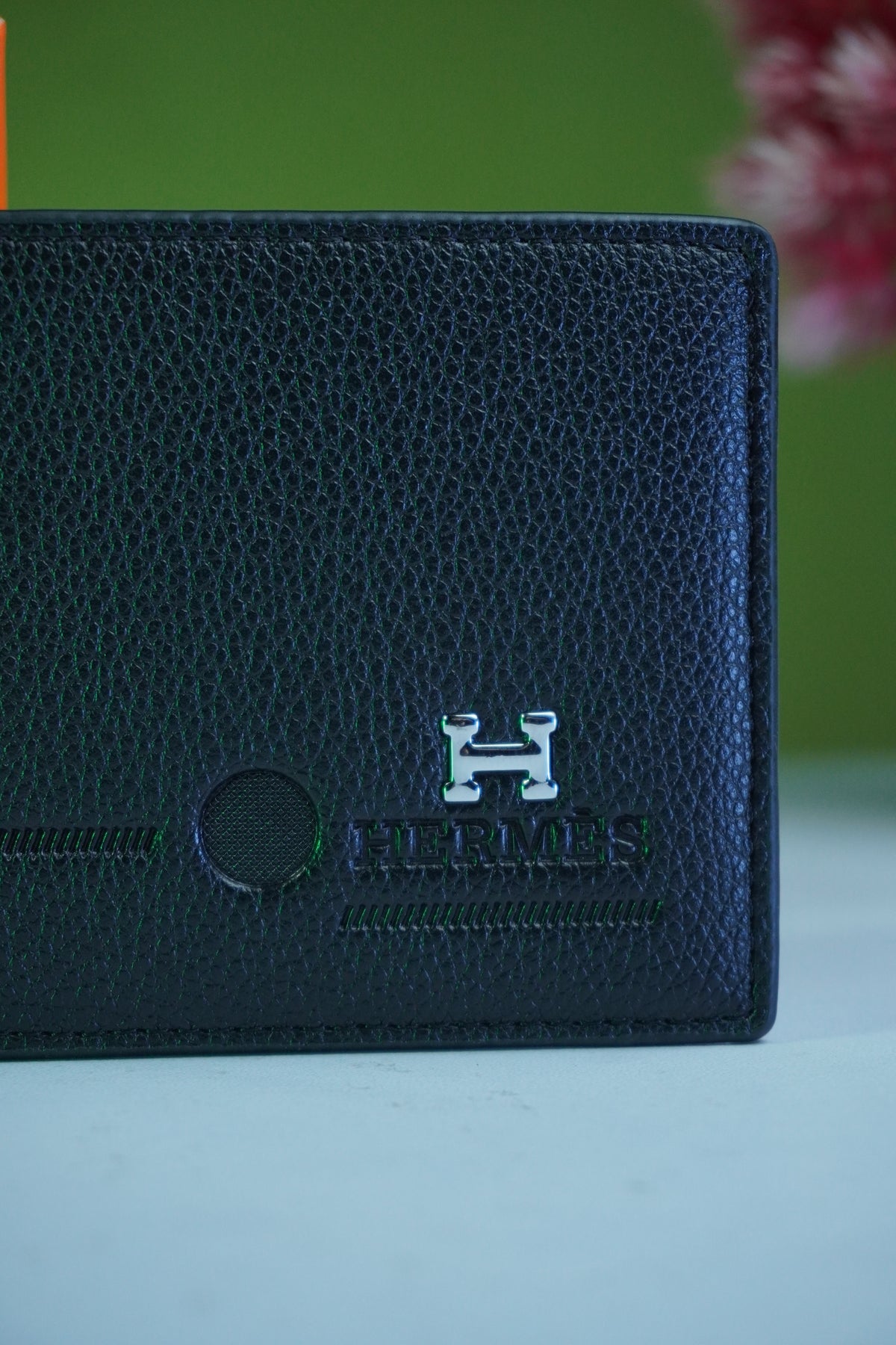 Hermès Black Pebbled Leather Men's Bifold Wallet