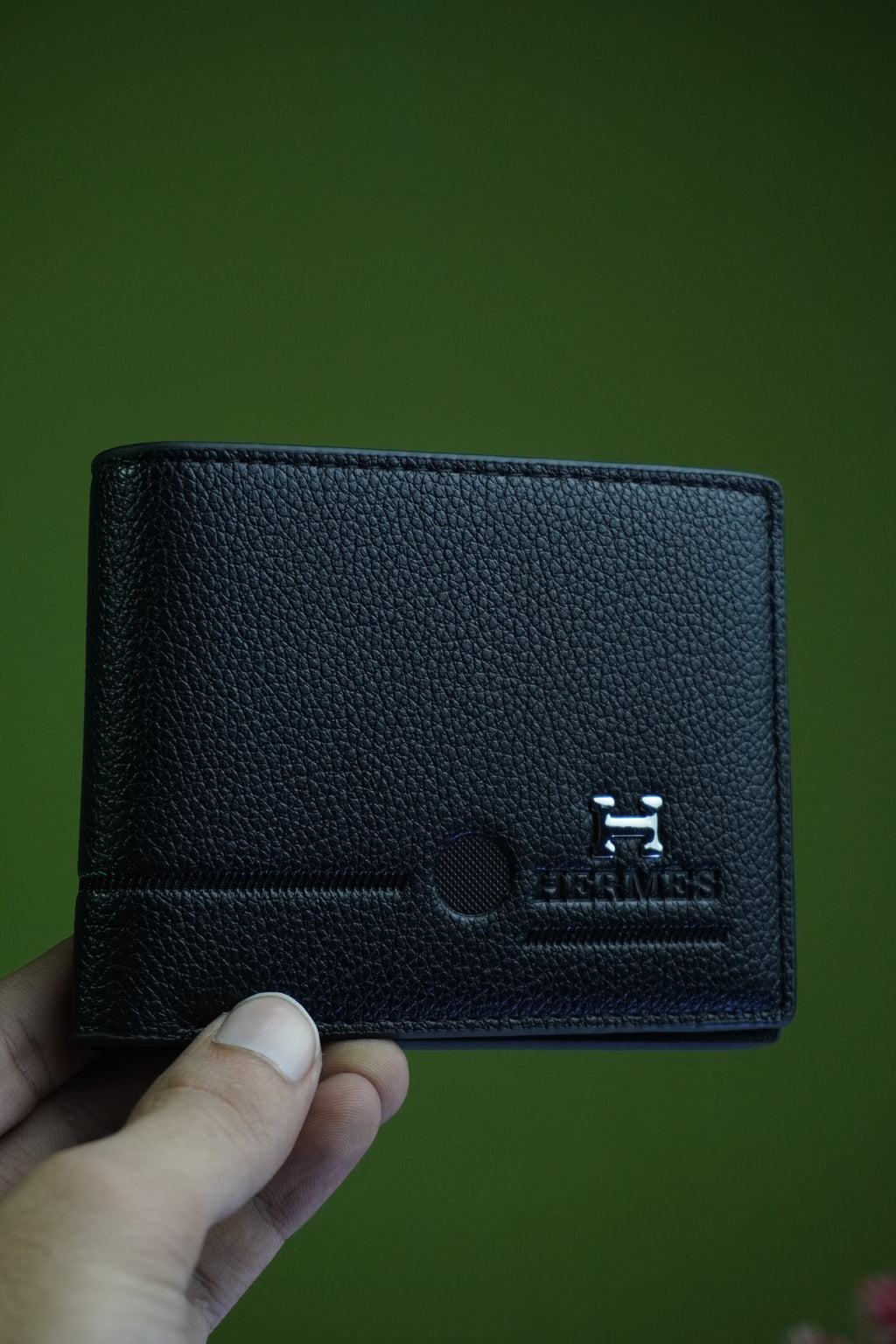 Hermès Black Pebbled Leather Men's Bifold Wallet