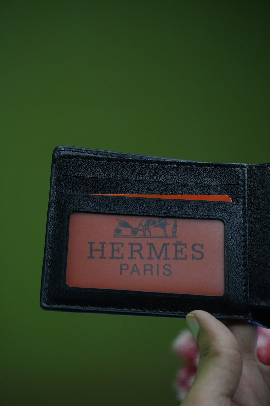 Hermès Black Pebbled Leather Men's Bifold Wallet
