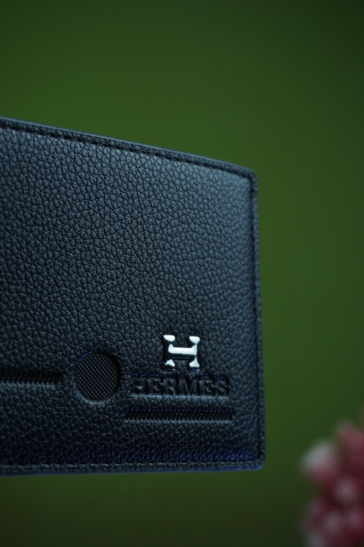 Hermès Black Pebbled Leather Men's Bifold Wallet
